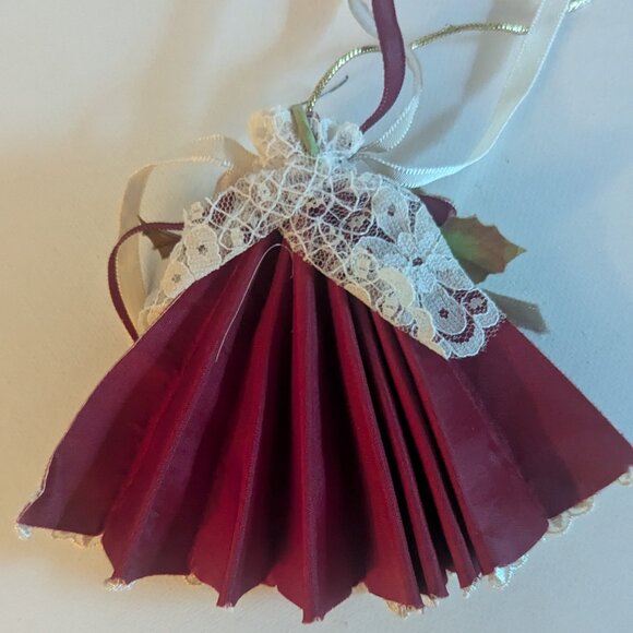 Vintage 1980's Ornament Kurt Adler Cranberry Fan Floral Christmas Tree Holiday - Picture 6 of 8